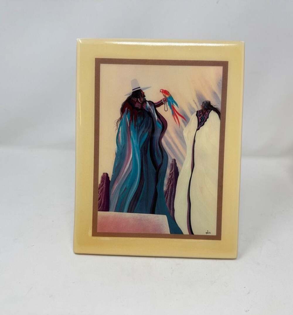 Bill Rabbit Southwestern Native American Art Tile Plaque Collectible Wall Decor